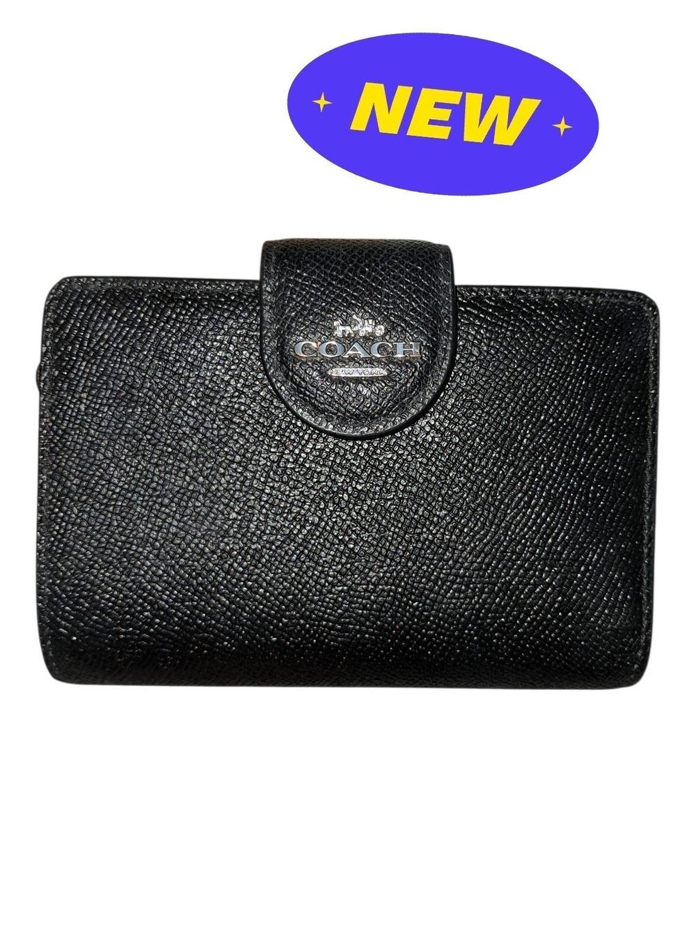 Coach Black Pebbled Leather Snap Card Wallet
